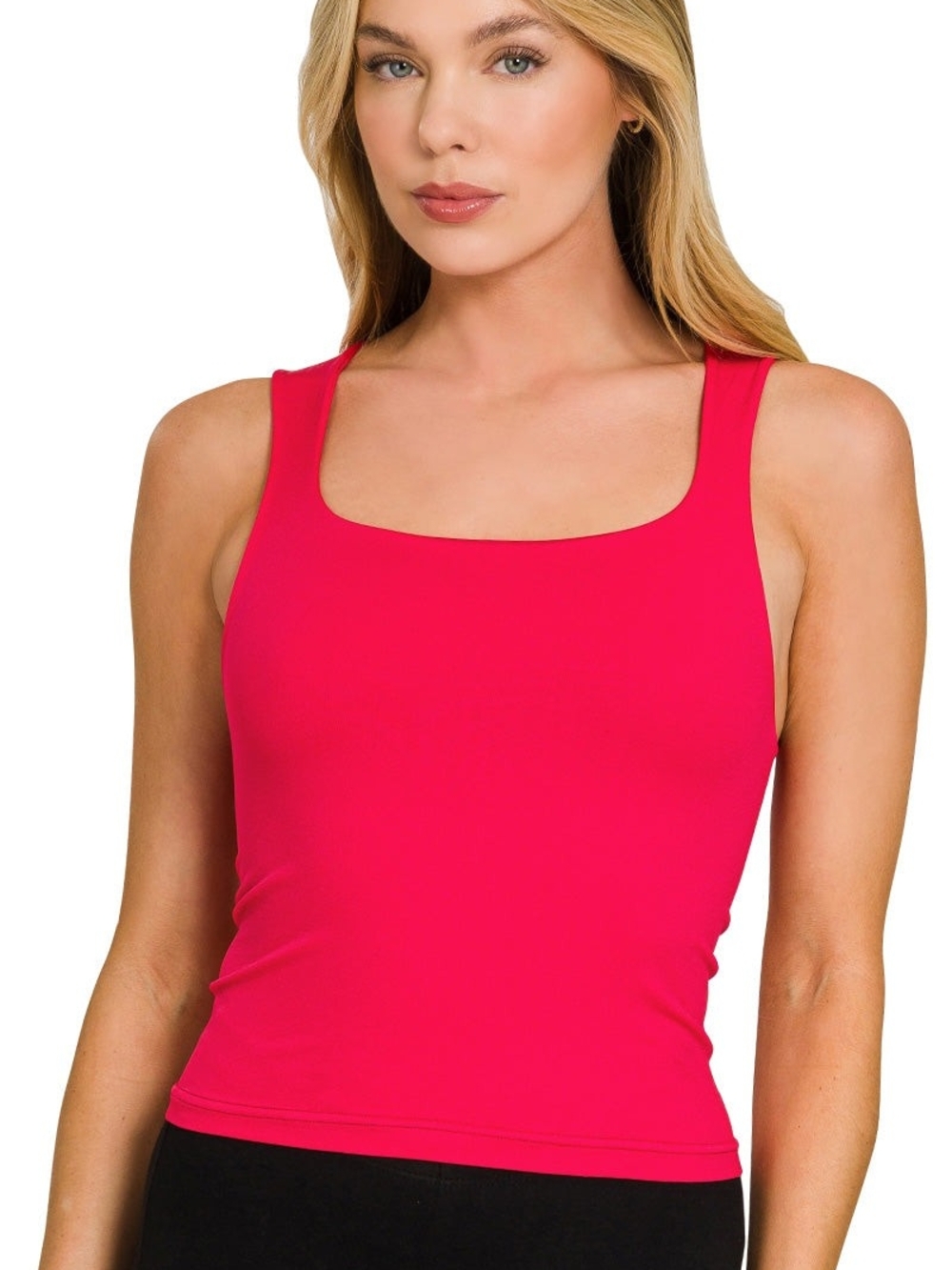 Zenana Seamless Double Layered Square Neck Tank Top - Picture 2 of 4